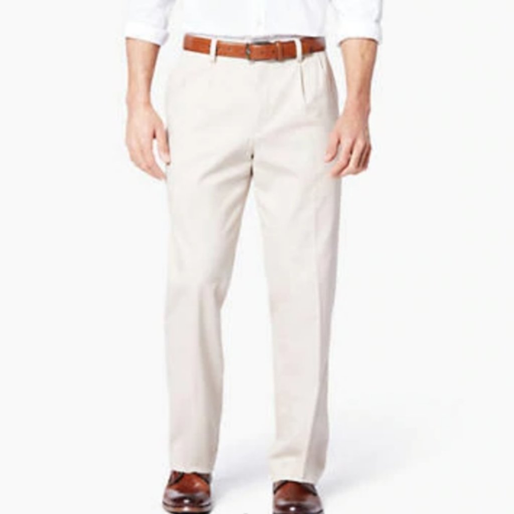 Dockers No Wrinkle Twill Khaki Pleated Cotton Pants 42x30
